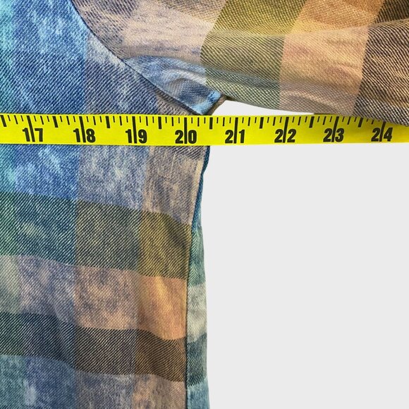 Anthropologie Ruffle Henley Top Women's Small Acid-Washed Tonal Check Tunic - Picture 10 of 11